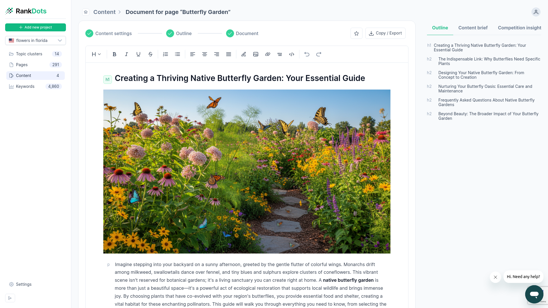 RankDots generated content editor showing optimized text formatting for mobile screens