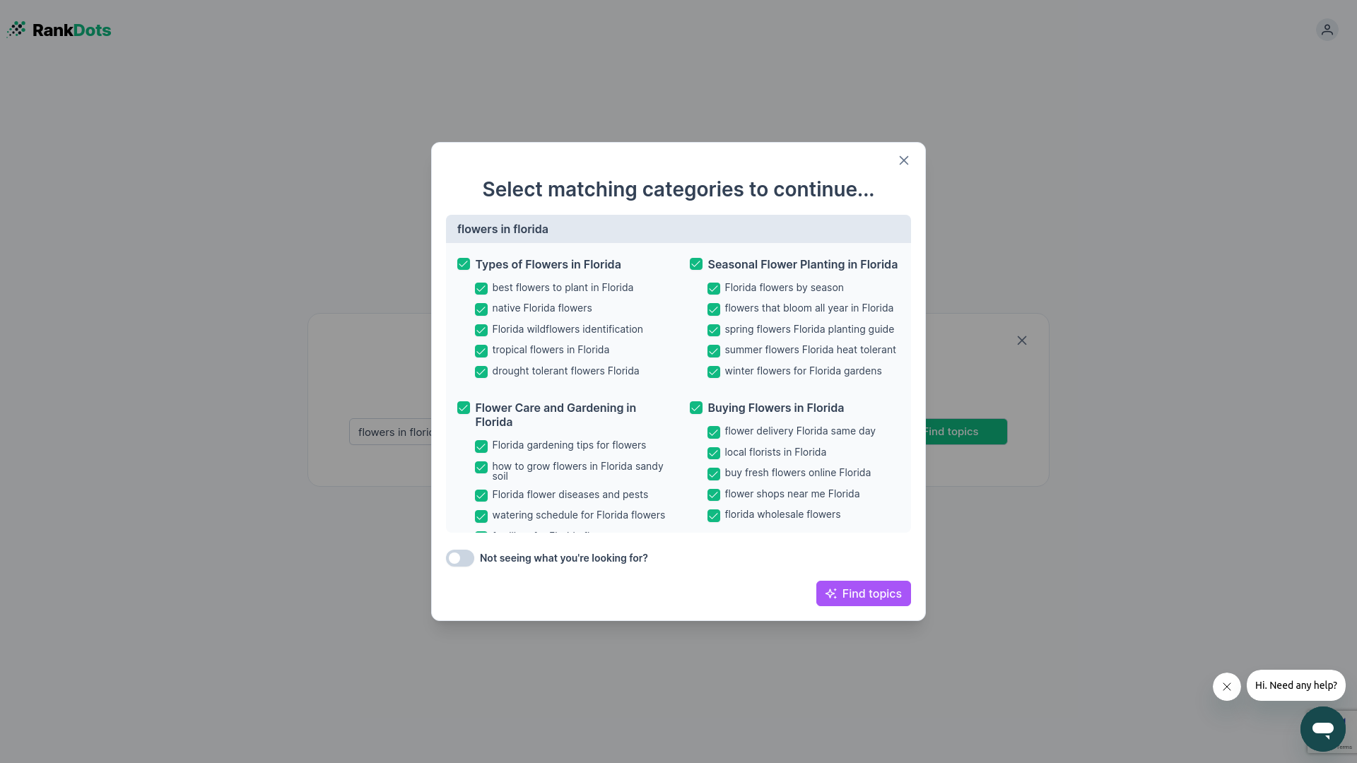 RankDots topic refinement interface for organizing and clustering content strategies
